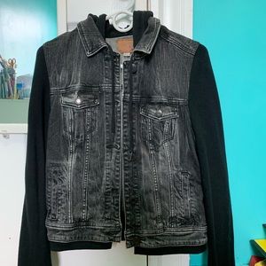 Black American Eagle Hooded Jean Jacket